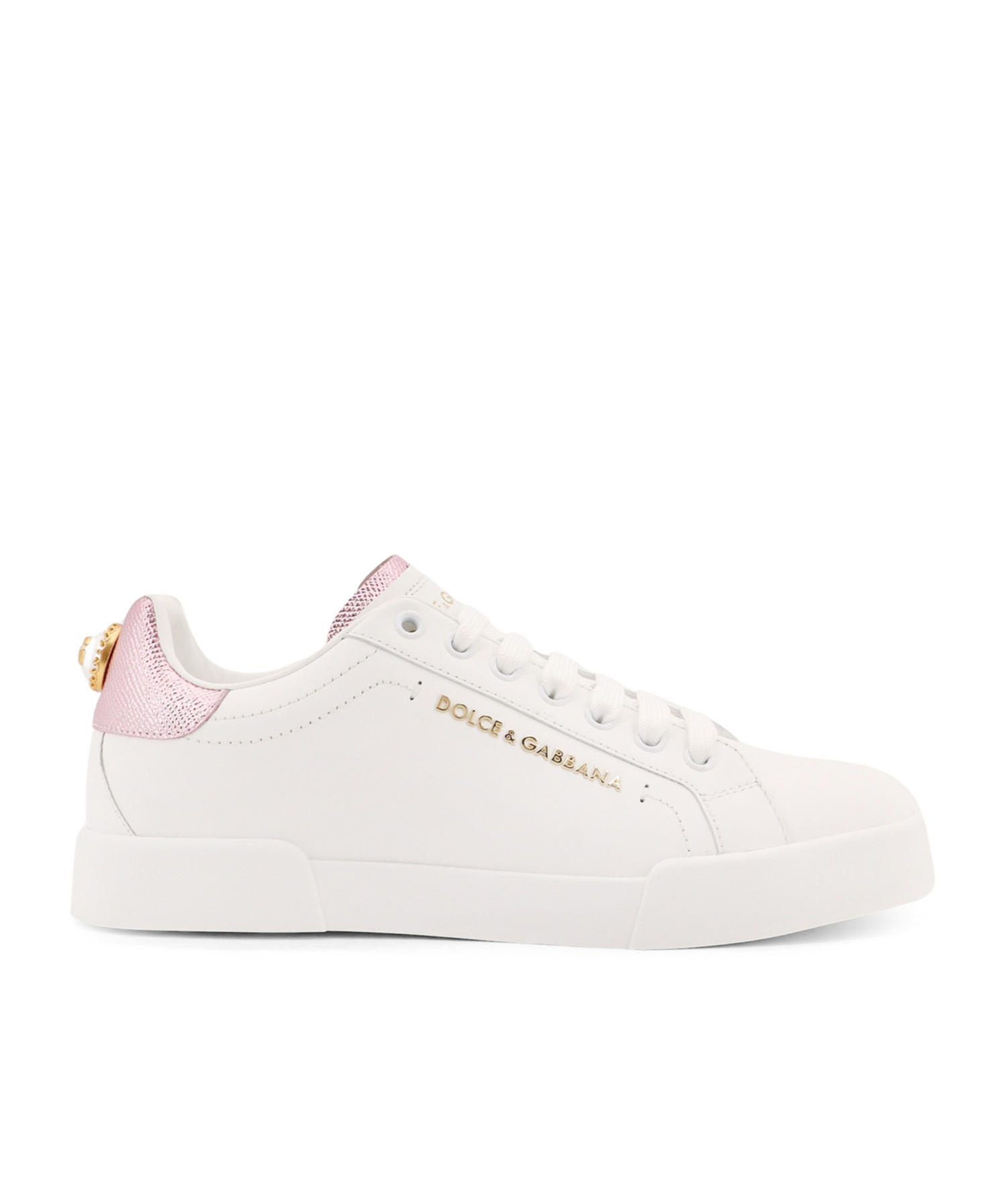 Dolce & Gabbana Portofino Leather Low-top Sneakers With Lateral Lettering Logo In White
