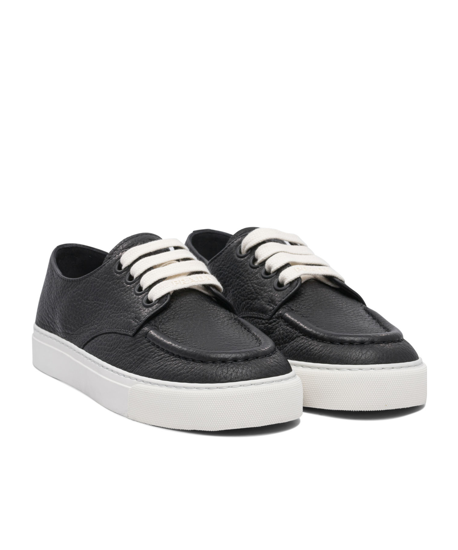 Prada Low Profile Round Toe Sneakers With Textured Finish In Black