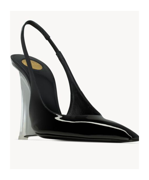 Shop Saint Laurent Miller Wedges In Glazed Leather In Black