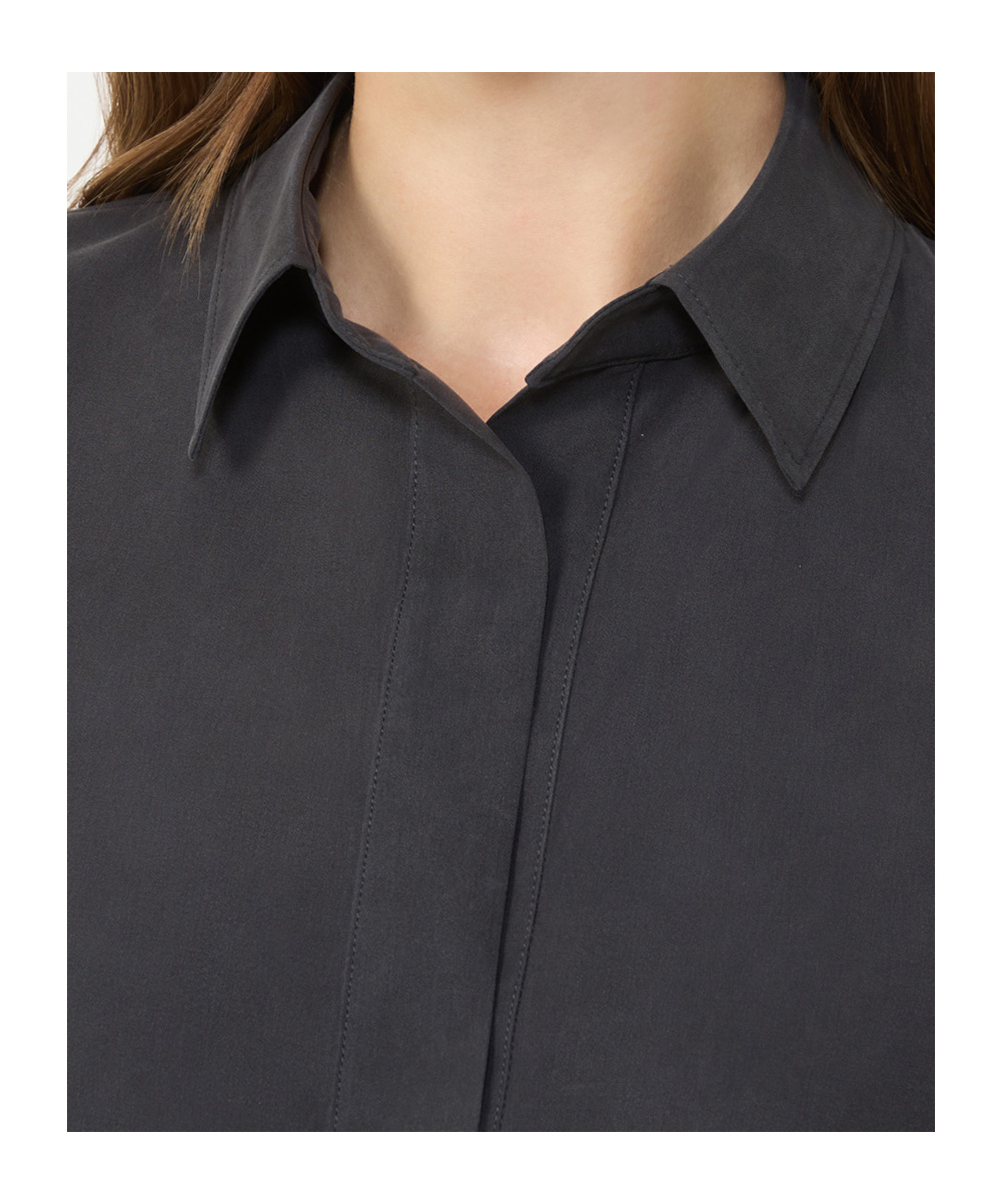 Max Mara V-neck Black Cotton Shirt With Loose Silhouette In Black