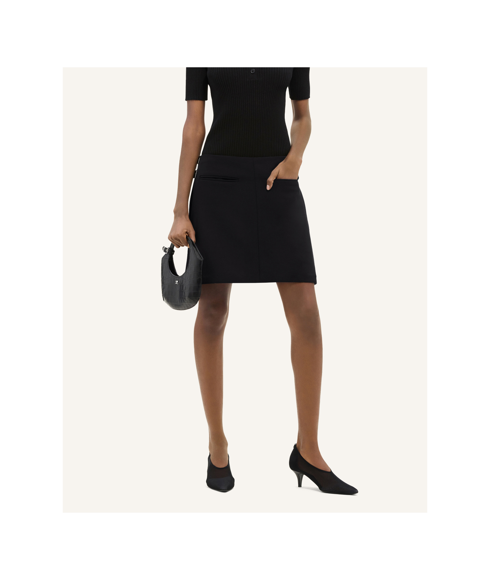 Courrèges Buckled Wool Miniskirt In Black