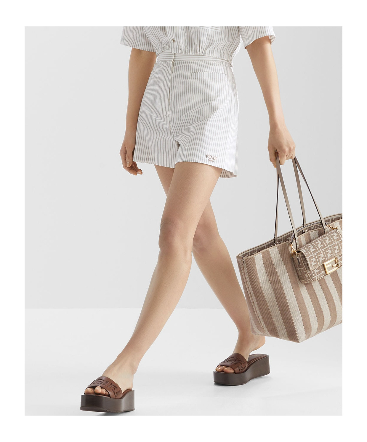 Fendi White Striped Cotton And Silk Shorts In White