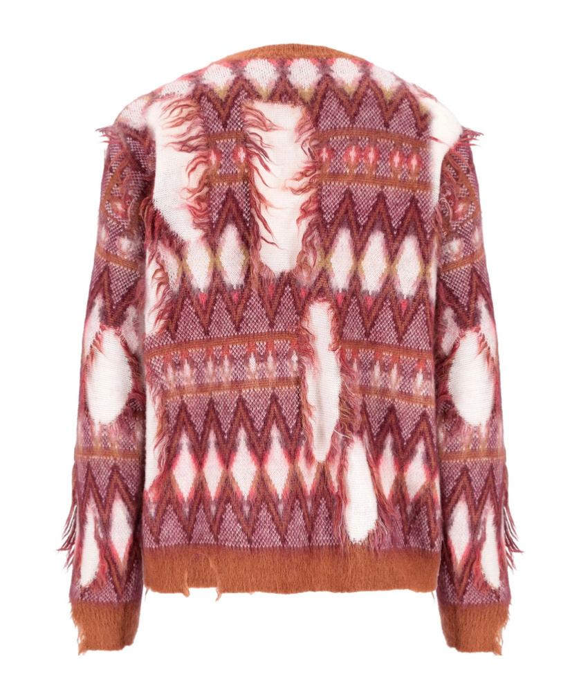 Laneus Frayed Geometric-pattern Sweater In Pink