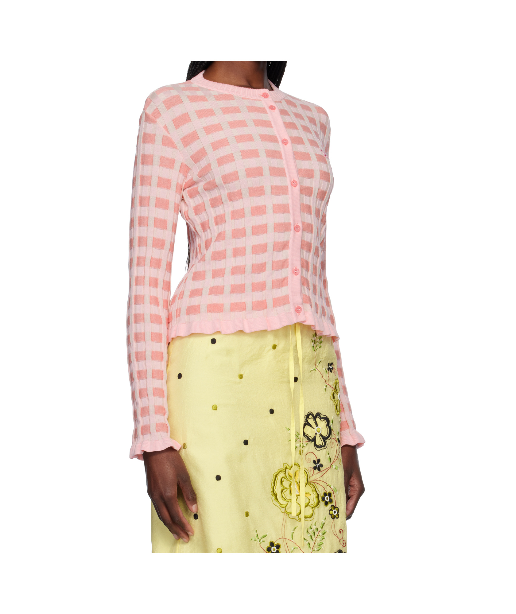 Shop Maison Kitsuné Checked Ribbed Cardigan In Pink