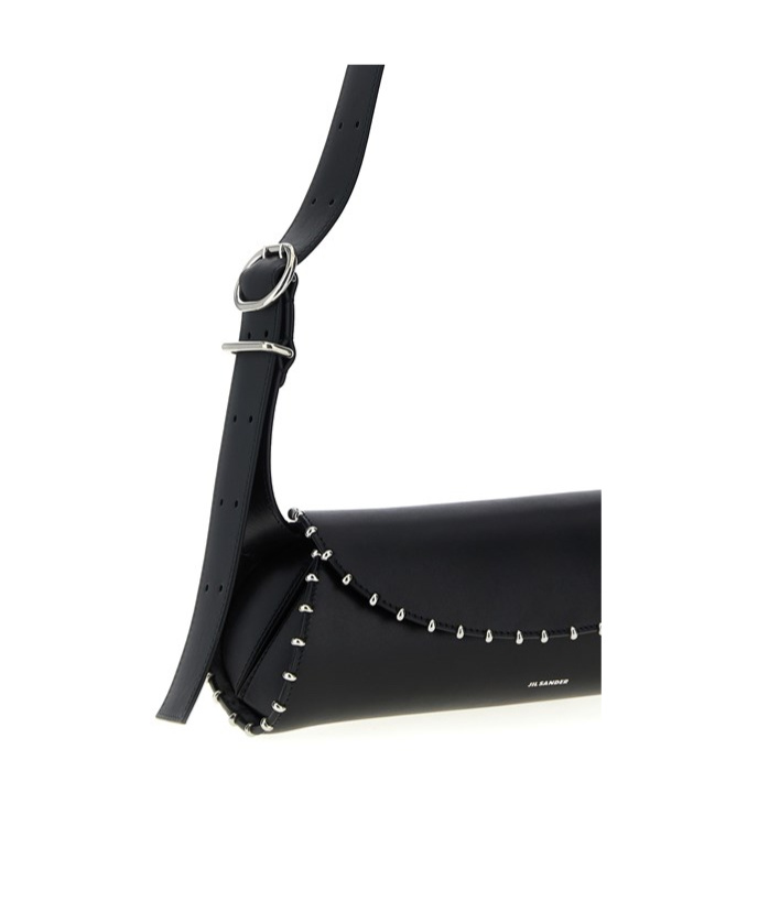 Jil Sander Cannolo Small Embellished Leather Shoulder Bag In Black