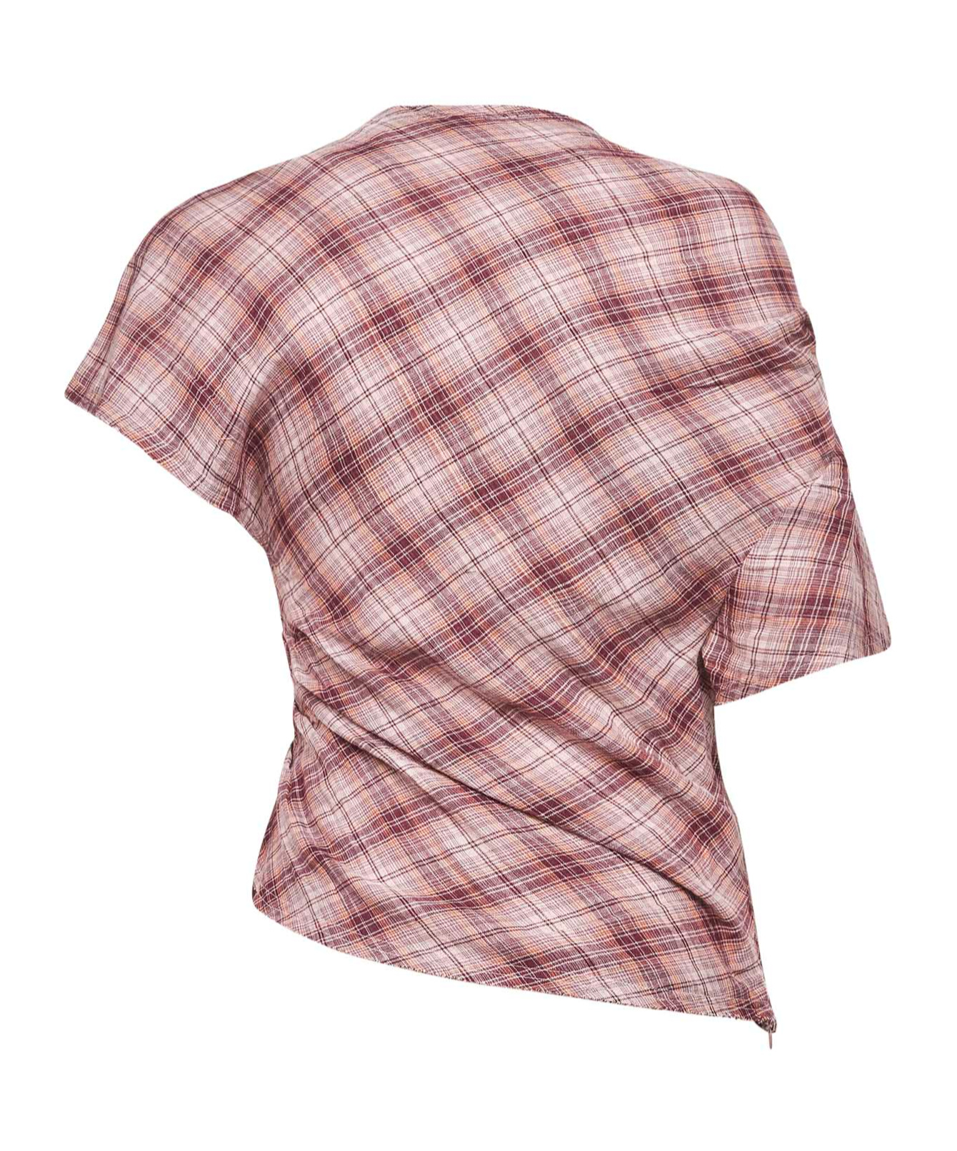 Isabel Marant Étoile Rosewood Checkered Cotton Neyela Asymmetric Top In Pink