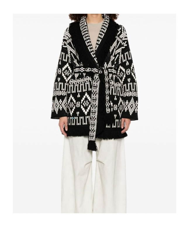 Alanui Geometric Patterned Virgin Wool And Cotton Cardigan In Black