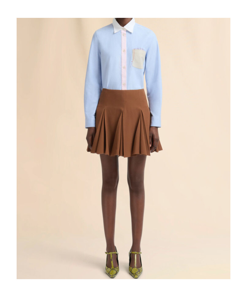 Marni Brown Wool Pleated Mini Skirt In Brown