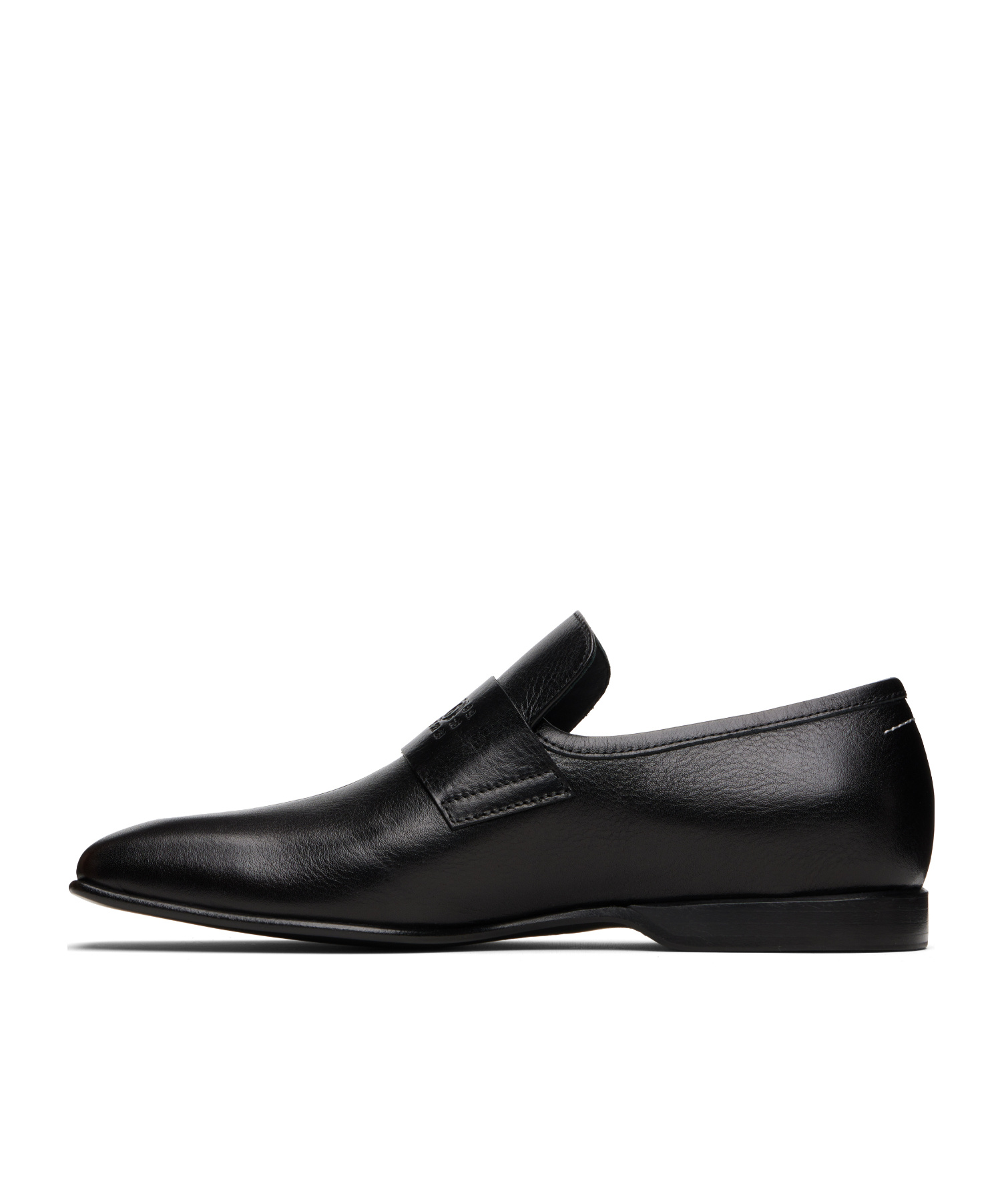 Mm6 Maison Margiela Refined Black Leather Loafers With Embossed Strap Detail In White