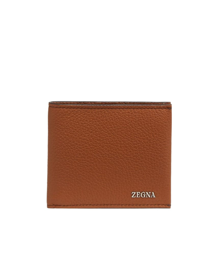 Zegna Logo-plaque Leather Wallet In Brown