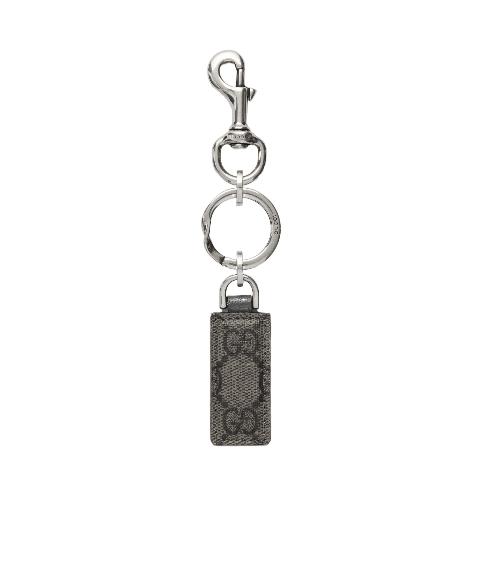 Gucci Mini Supreme Fabric Key Ring With Leather Details In Black