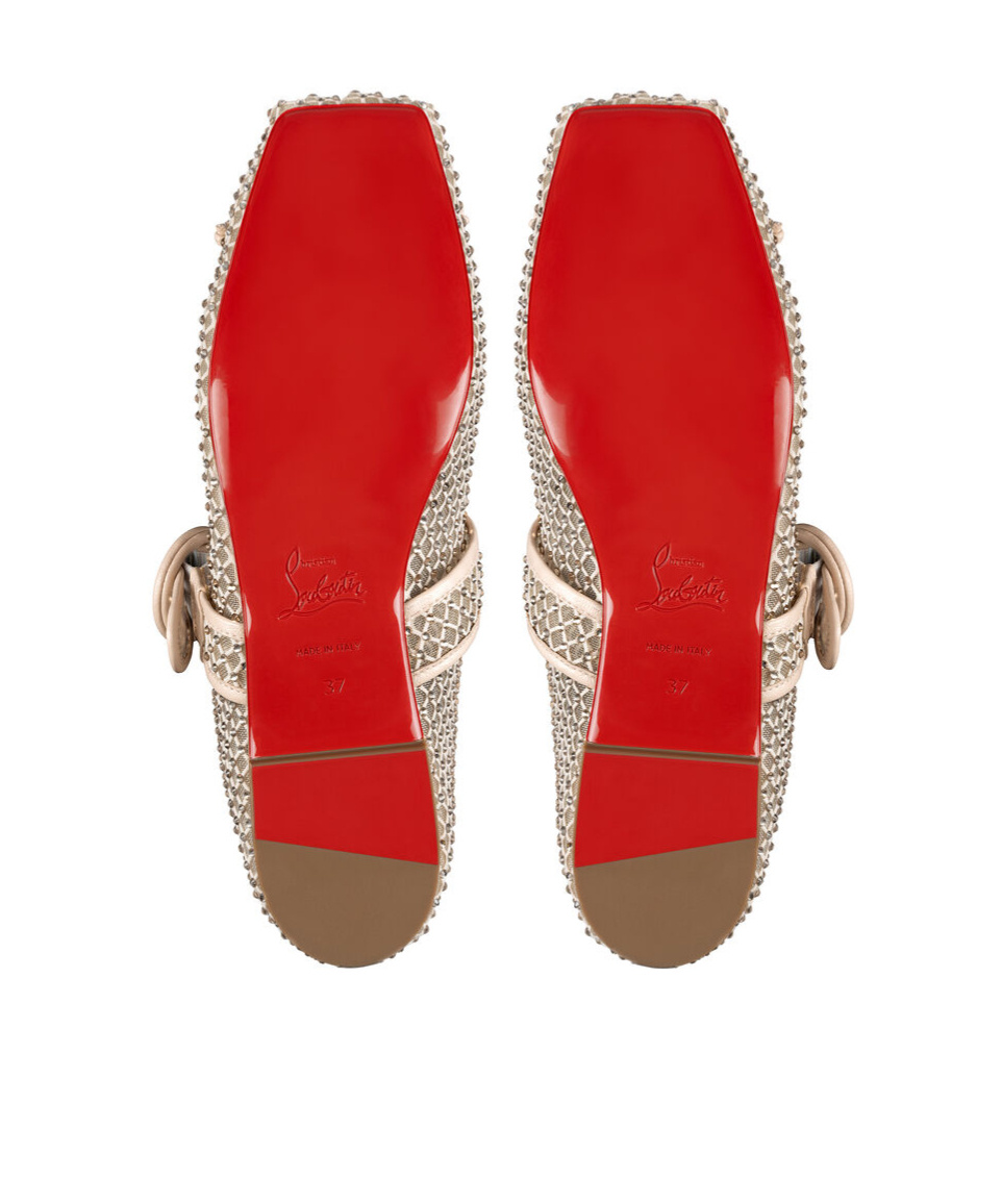 Christian Louboutin Mamastrapitna Crystal Embellished Mesh Flat In Nude