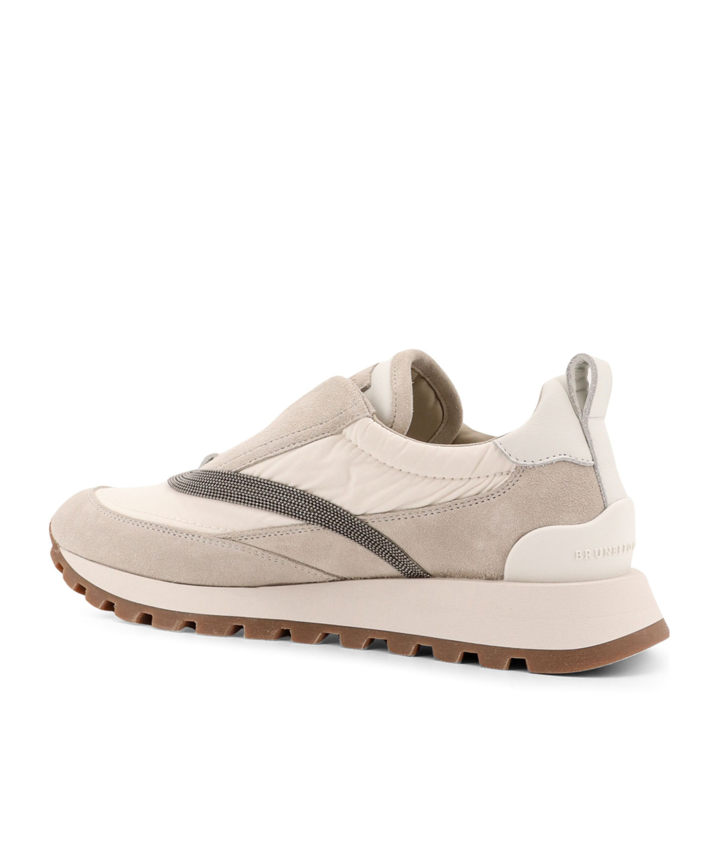 Brunello Cucinelli Low-top Suede And Nylon Sneakers With Monili Details In Nude