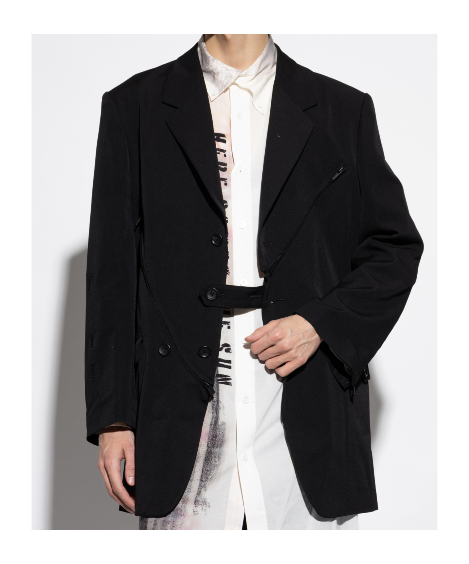 Shop Yohji Yamamoto Lapel Long-sleeved Suit Jacket In Black