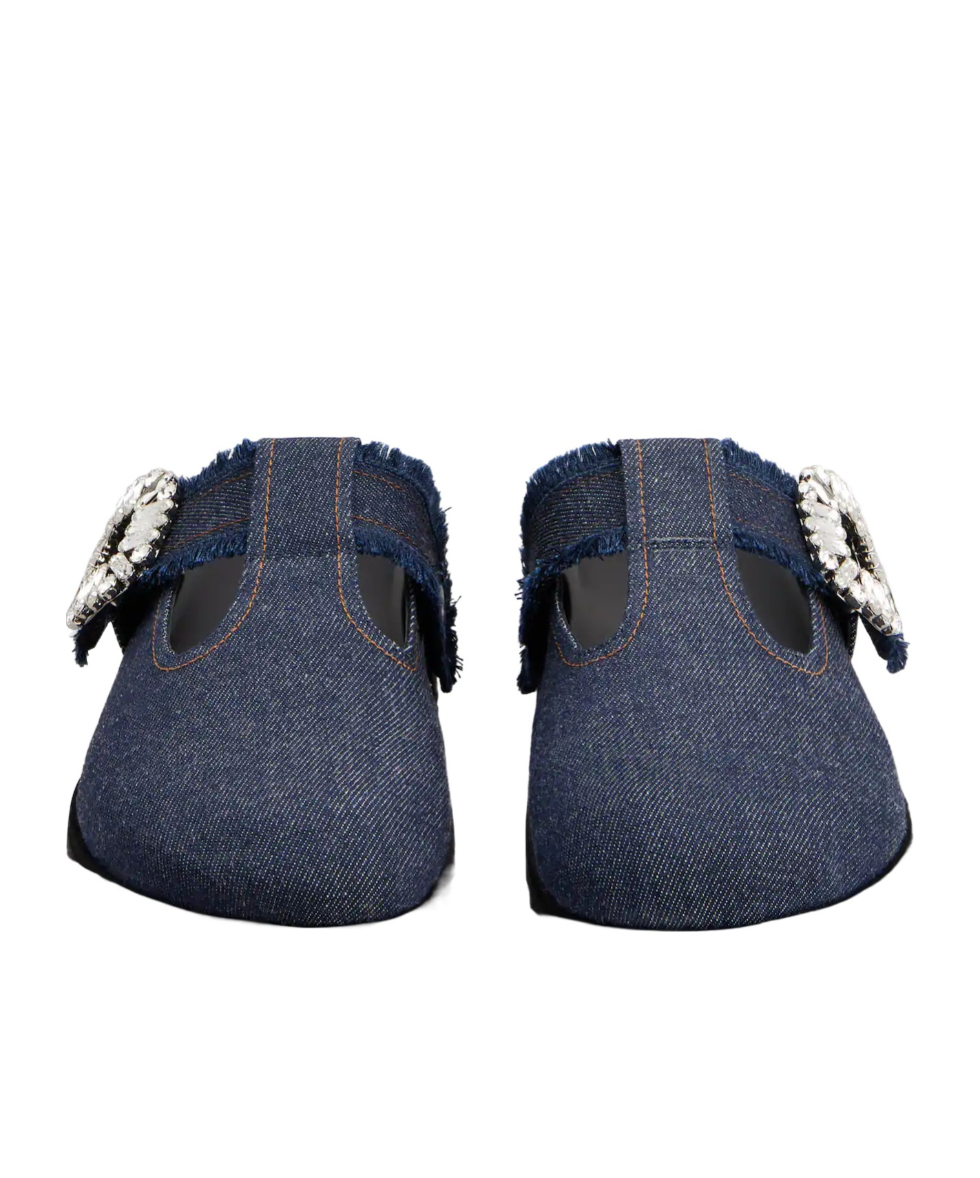 Roger Vivier Slidy Viv Embellished Denim Mules In Blue