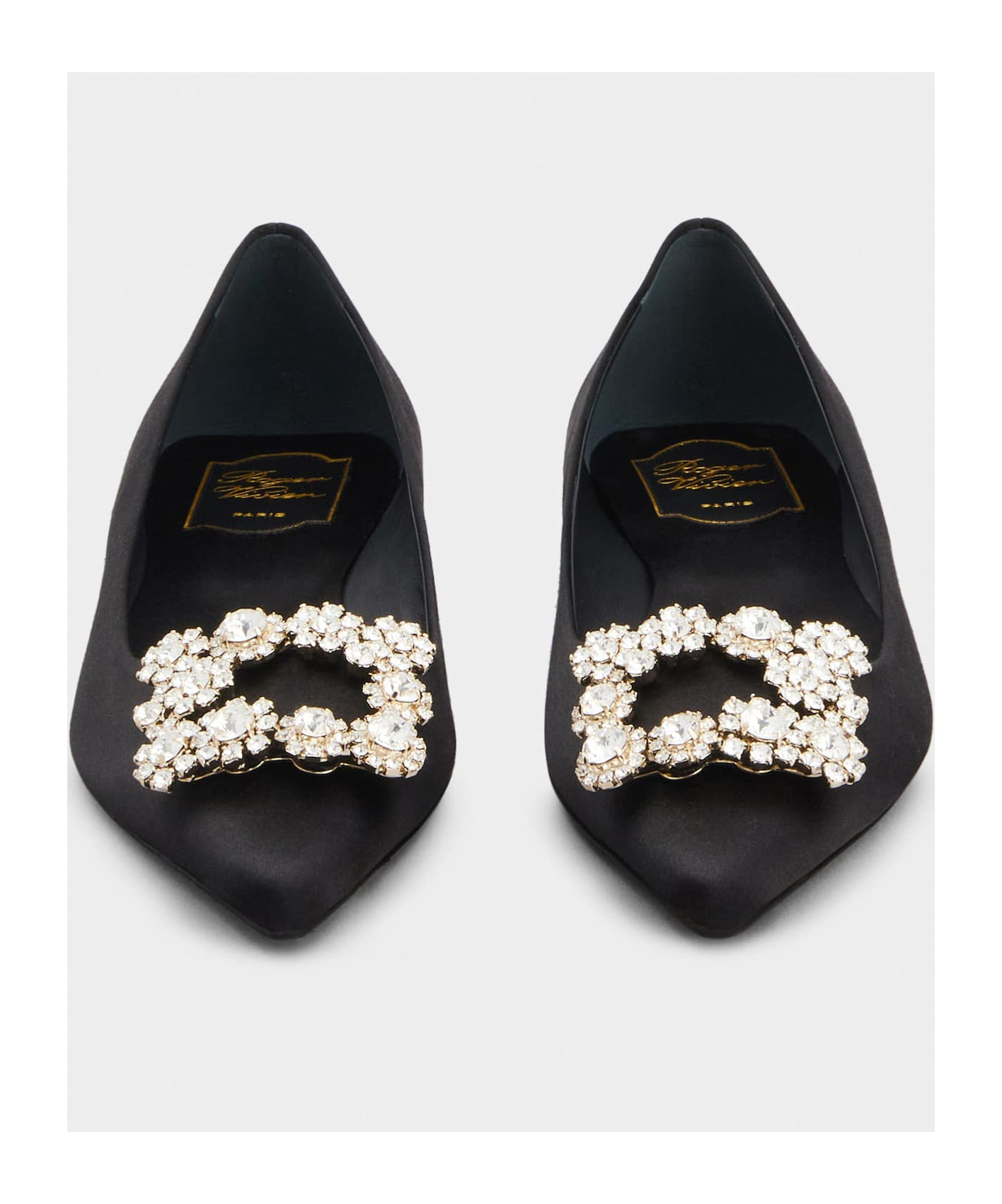 Roger Vivier Crystal-embellished Satin Point-toe Flats In Black