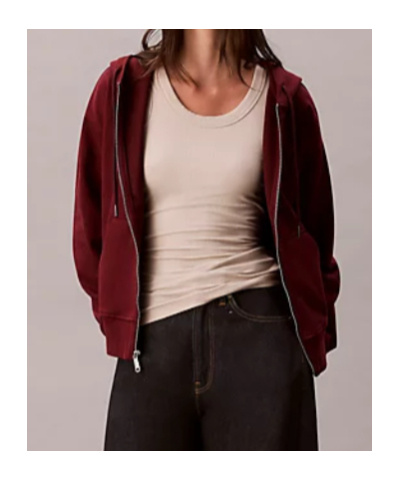 Calvin Klein Jeans Est.1978 Monogram Zip Up Hoodie In Burgundy