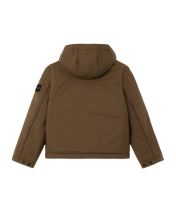 Stone Island Hooded Padded Jacket With Hook-and-loop Pockets In Brown