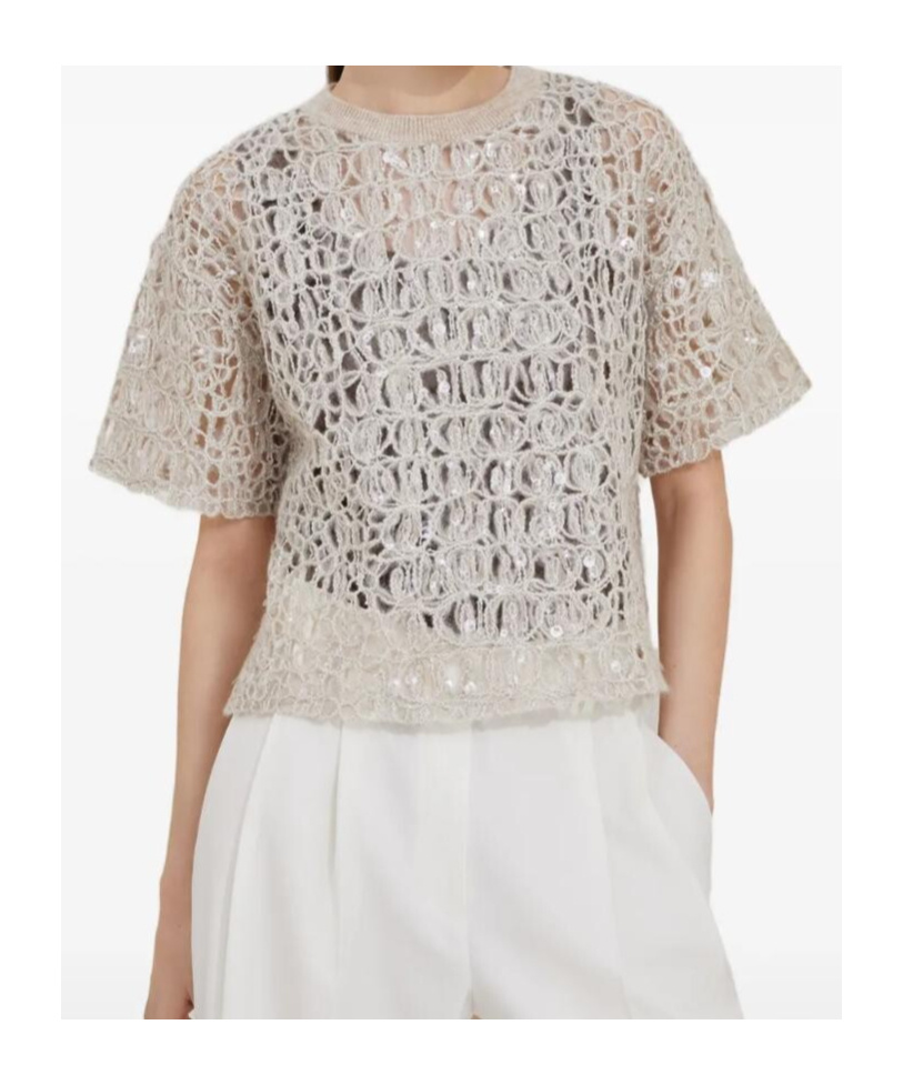 Brunello Cucinelli Dazzling Croc Embroidery T-shirt In Gray