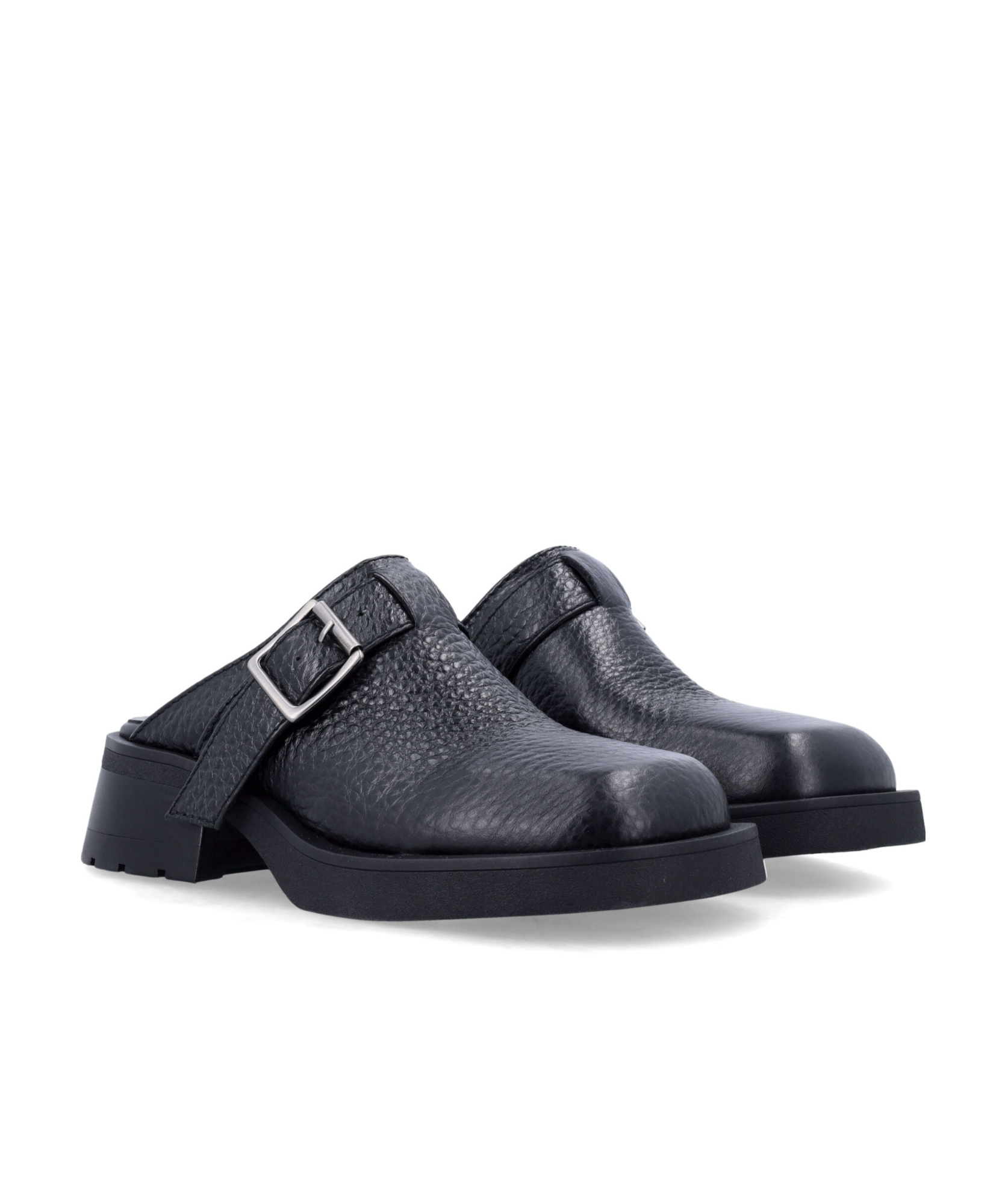 Miista Buckled Black Mules With Textured Upper In Black