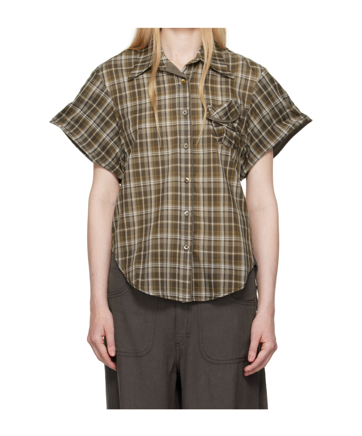 Open Yy Wire Cuff Check Shirt In Brown