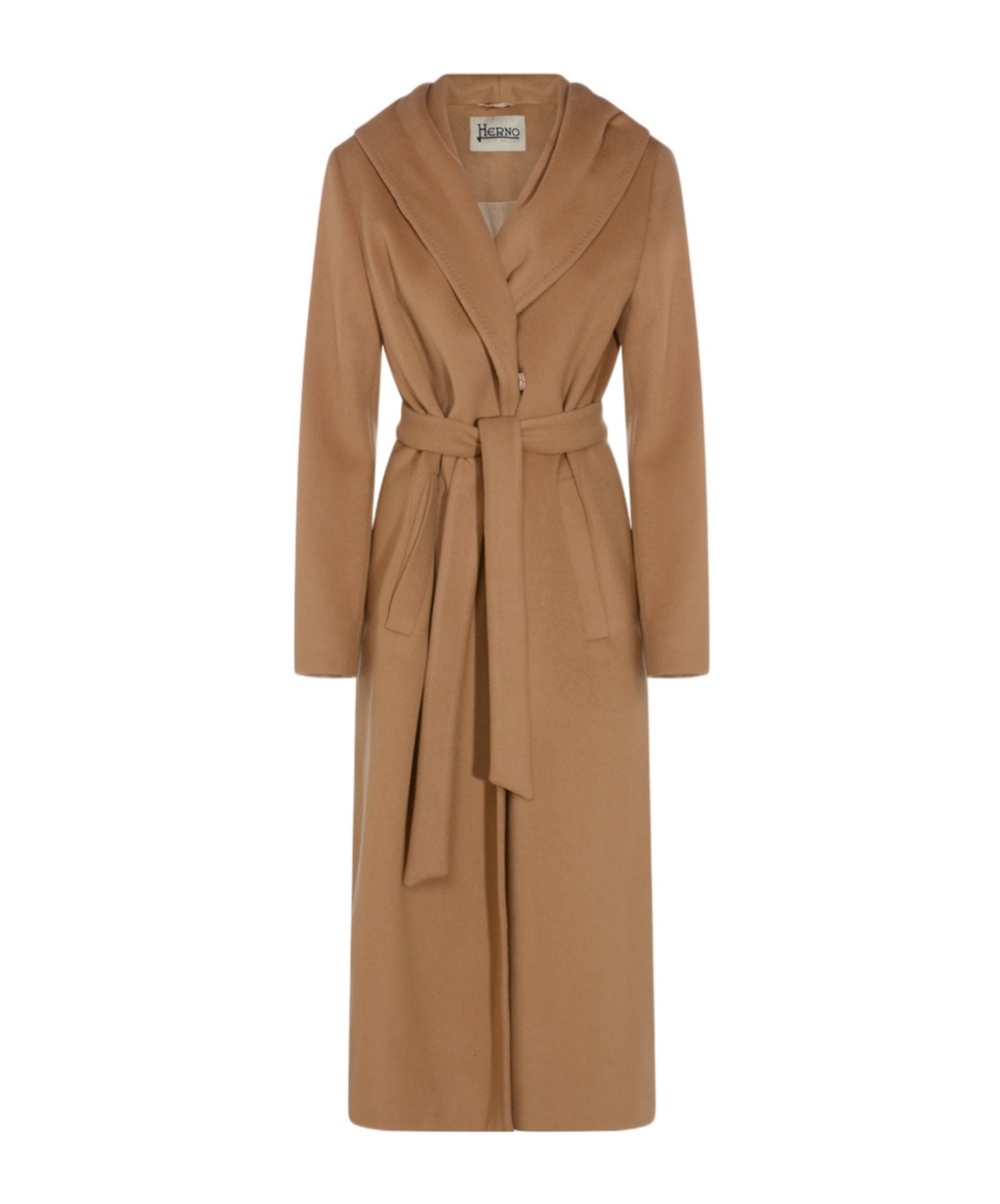 Herno Belted Coat In Brown