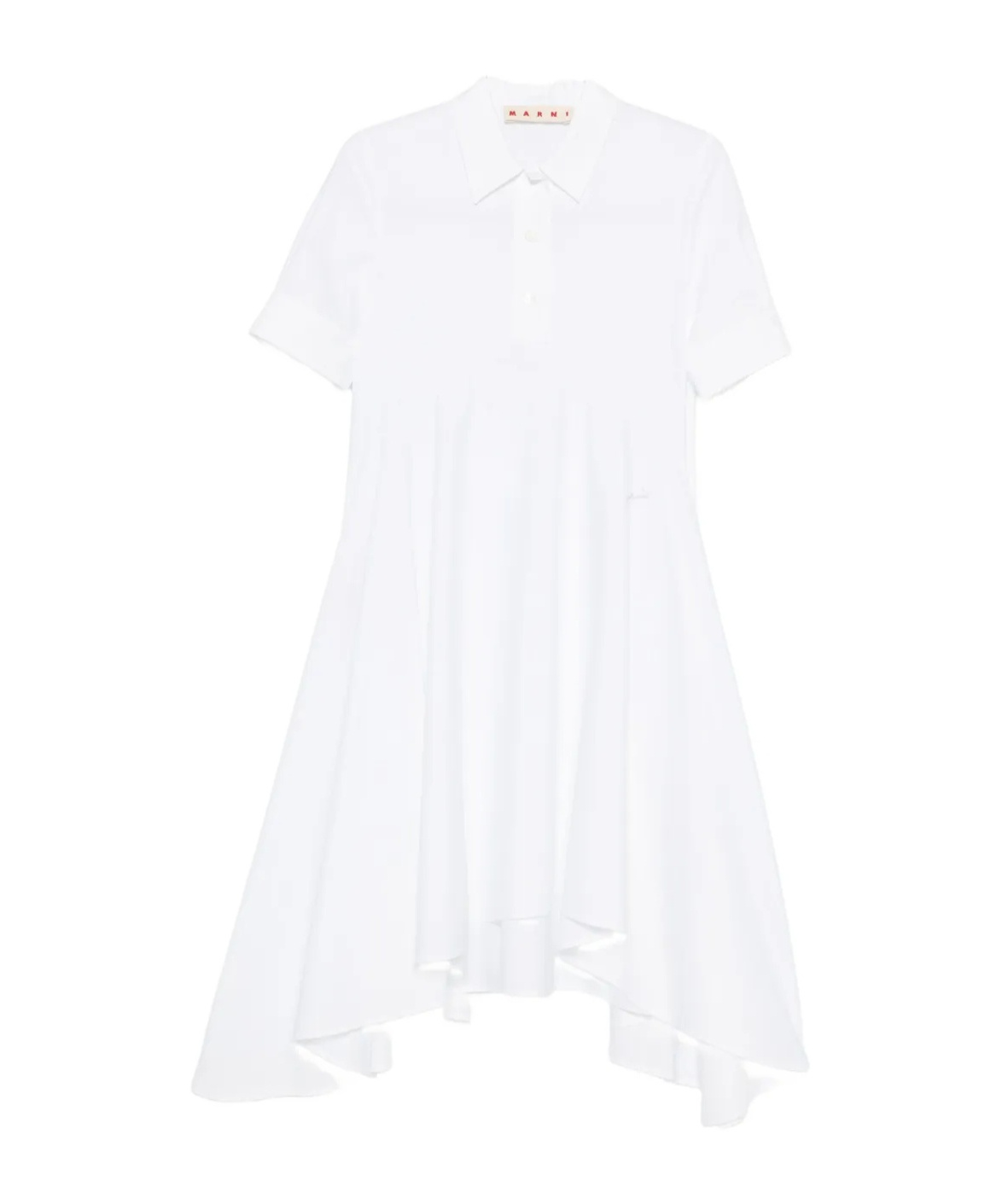 Marni Asymmetrical Cotton Dress Featuring Gathered Detail In White