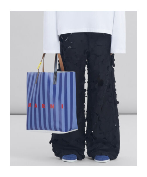 Marni Striped Tribeca Tote Bag In Blue
