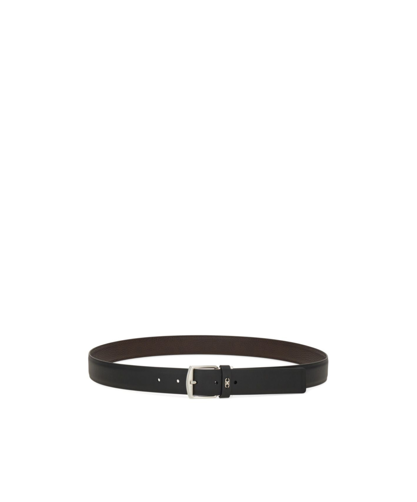 Ferragamo Fixed Belt With A Square Buckle In Black