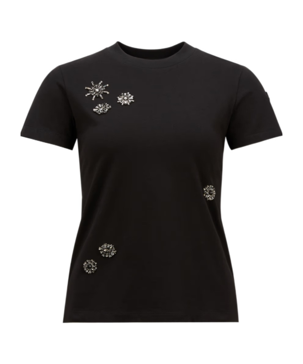 Moncler T-shirt En Coton À Fleurs En Cristaux In Black