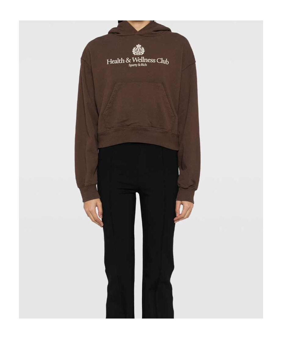Sporty And Rich Womens Chocolate Brand-print Kangaroo-pocket Cotton-jersey Hoody In Brown