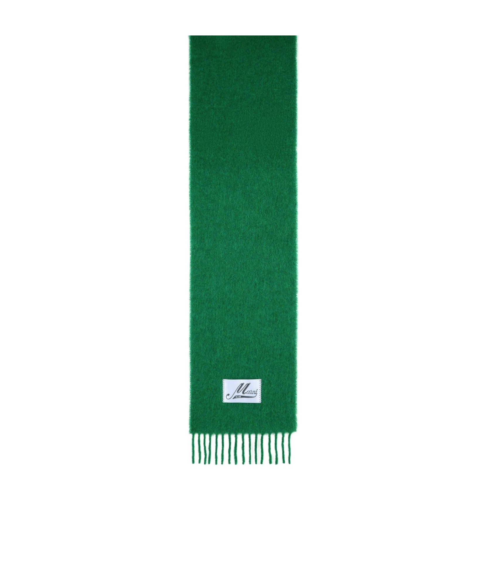 Marni Logo Patch Fringed Scarf In Green