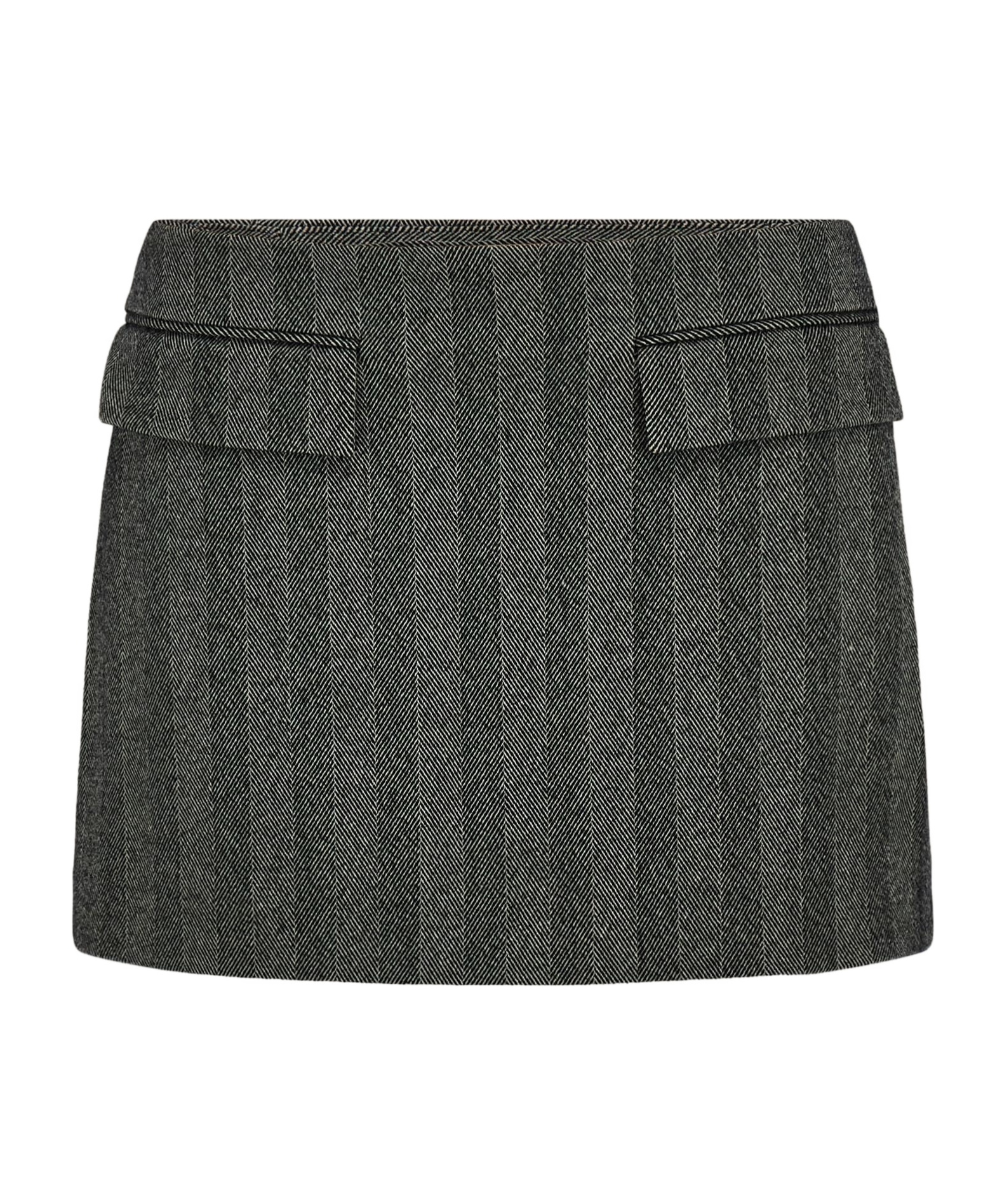 Ferragamo Herringbone Stretch-wool Mini Skirt In Black