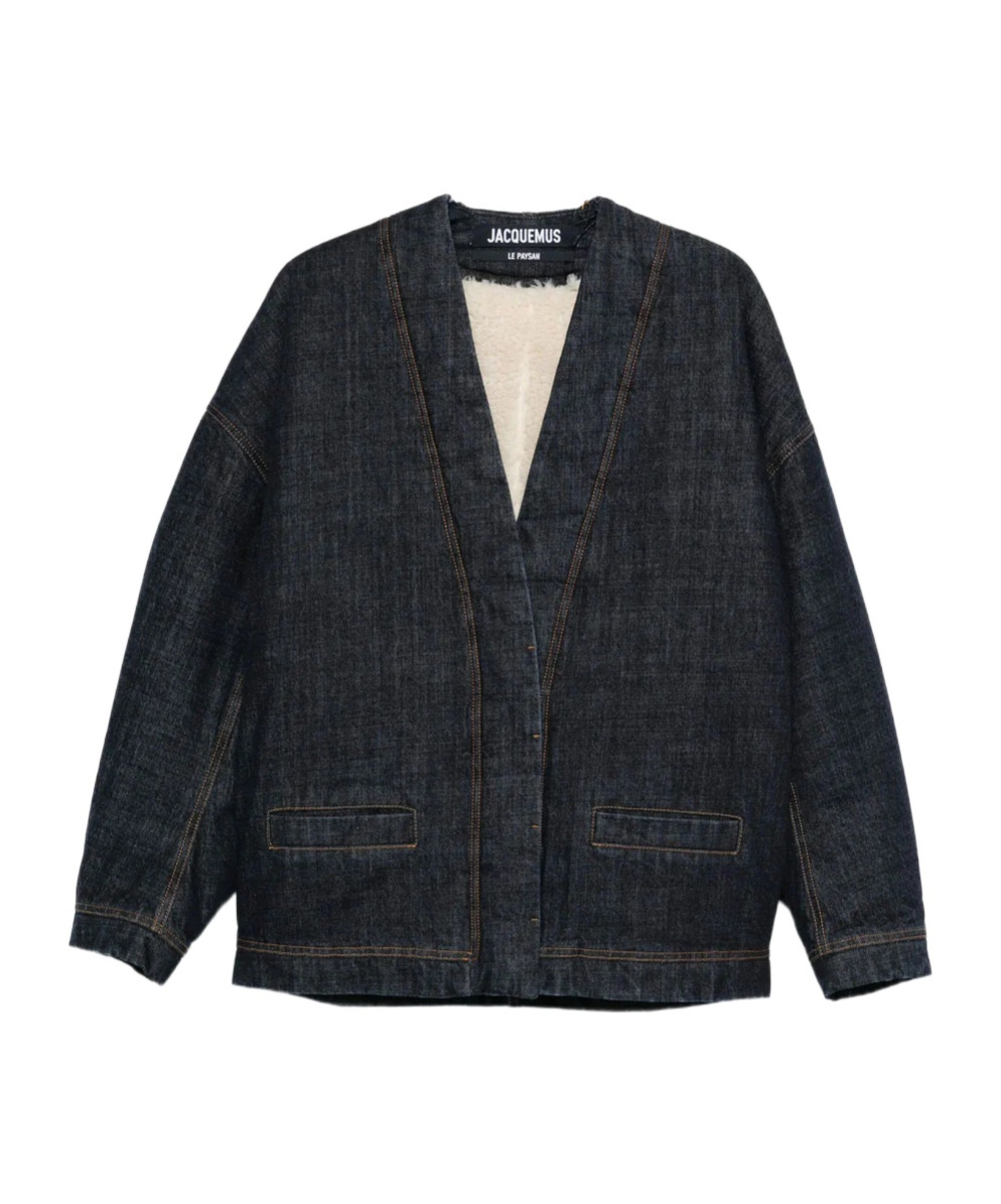 Jacquemus Denim Contrast-stitching Jacket In Blue