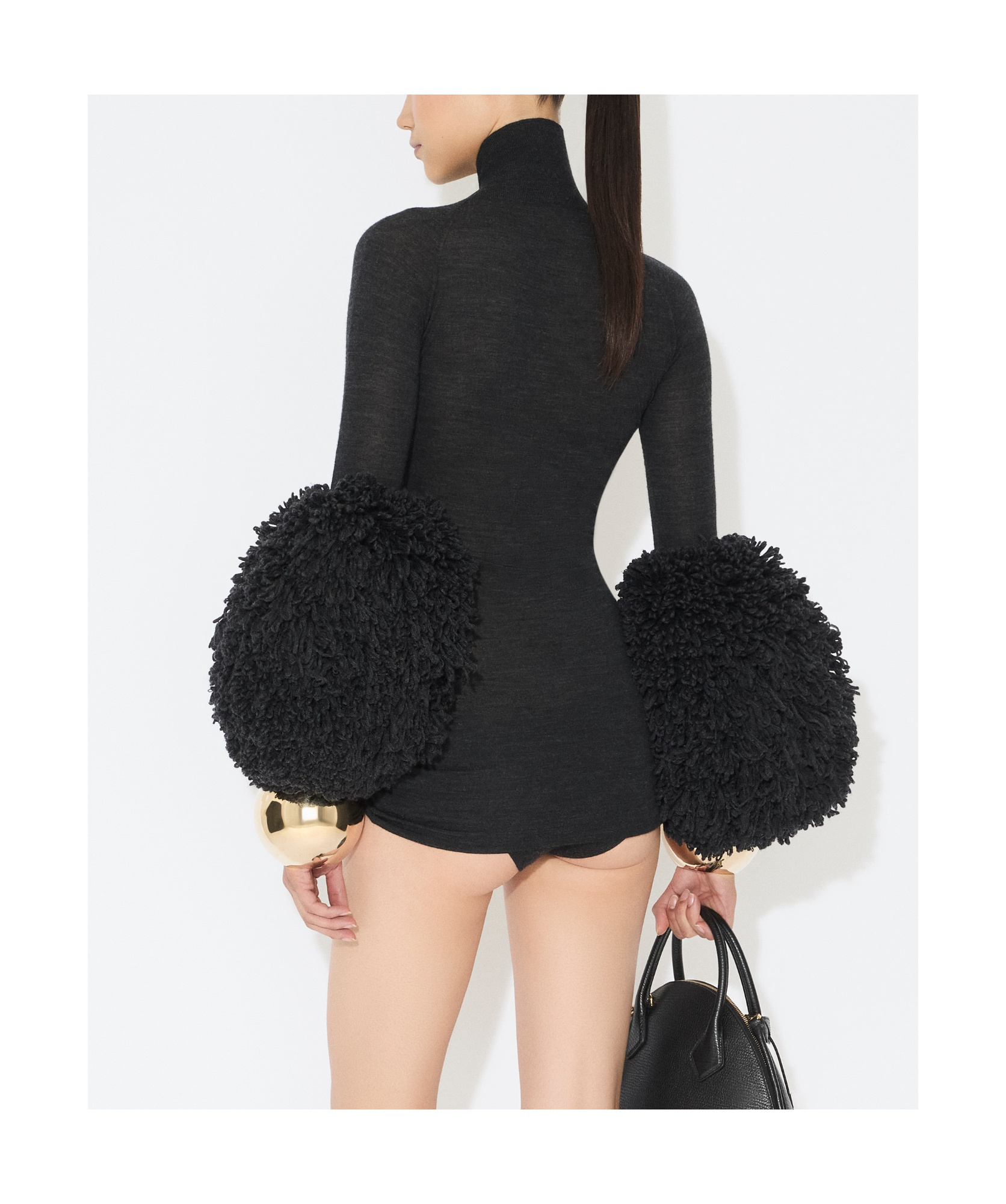Shop Alaïa High-neck Draped Knit Bodysuit In Black