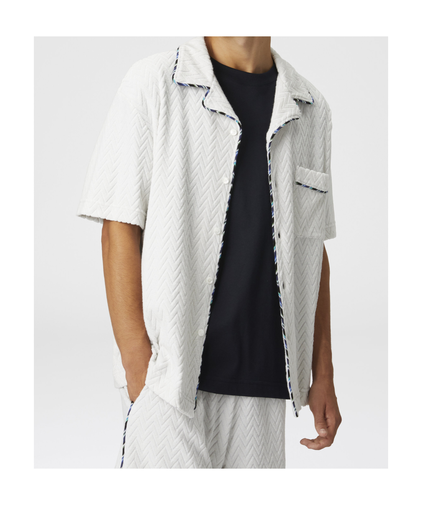 Missoni Bowlingshirt Aus Zick-zack-baumwollfrottee Mit Kontrastierenden Profilen In White
