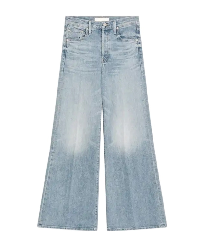 Mother Wide-leg Jeans With Faded Wash And Contrast Stitching In Blue