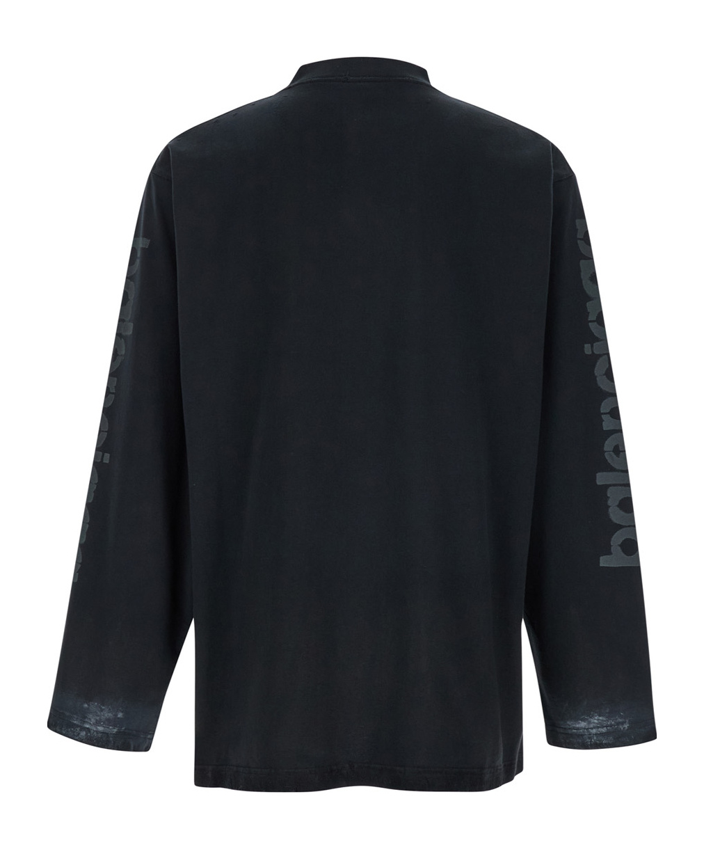 Shop Balenciaga Distressed Logo-print Jumper In Black