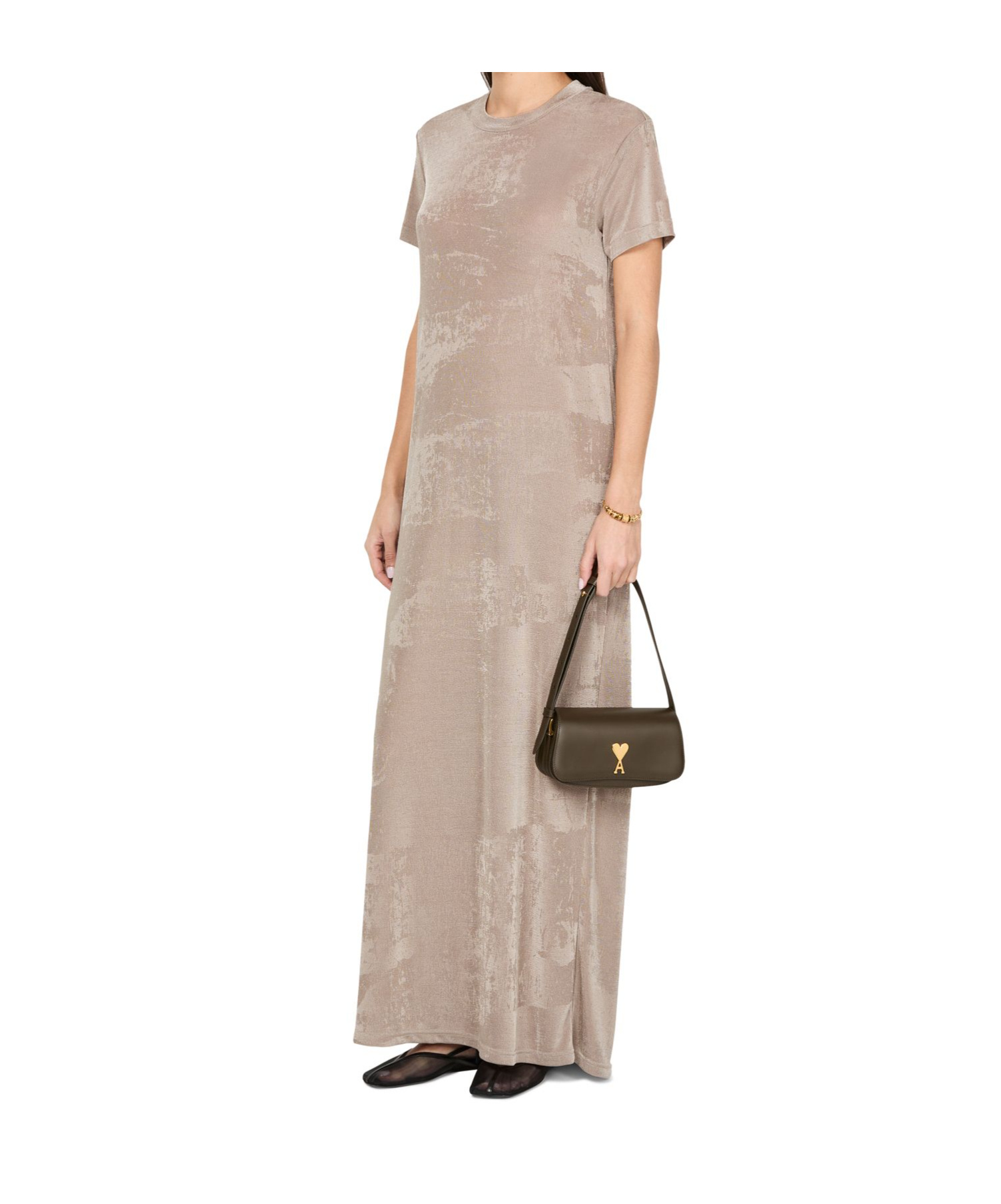 Ami Alexandre Mattiussi Ami Paris Rib Jersey Short Sleeve Long Dress In Nude