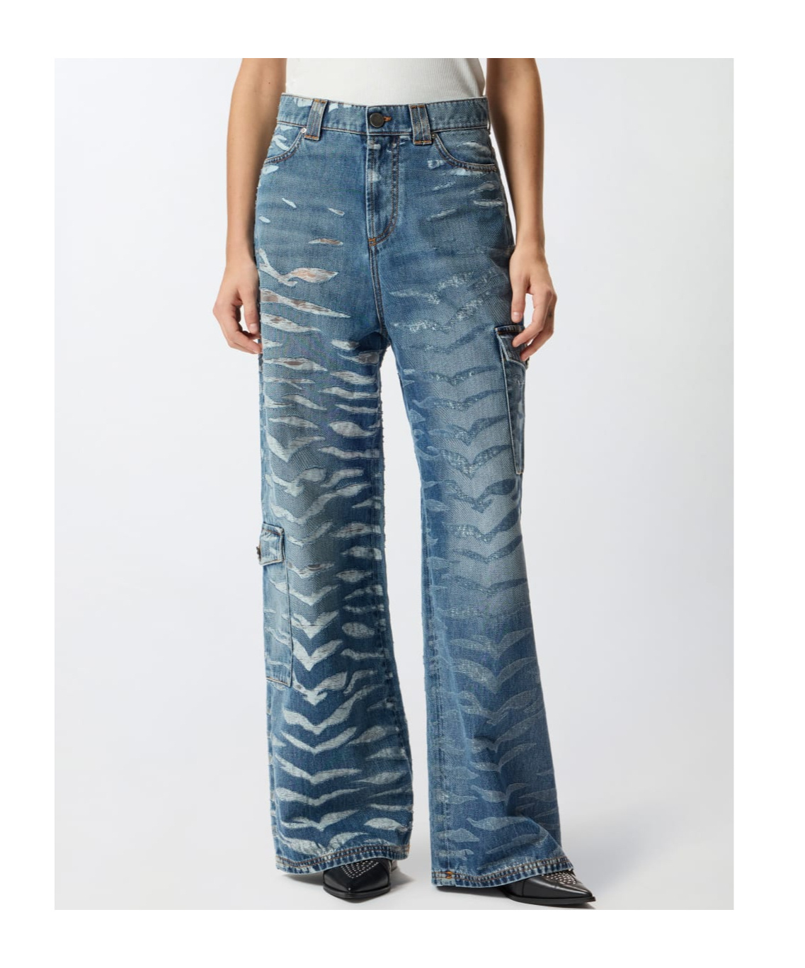 Pinko Wide-leg Zebra-print Jeans In Blue