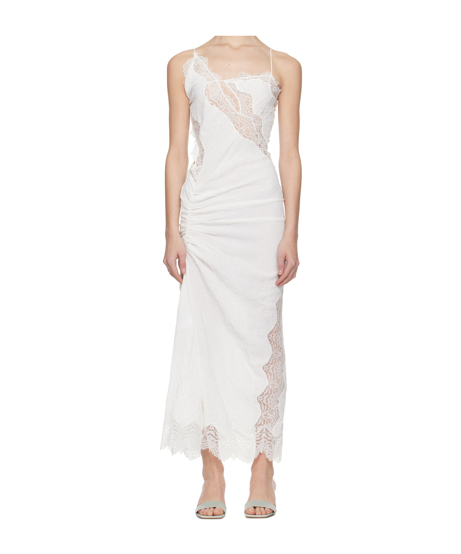 Christopher Esber White Crimped Lace Cami Midi Dress In White