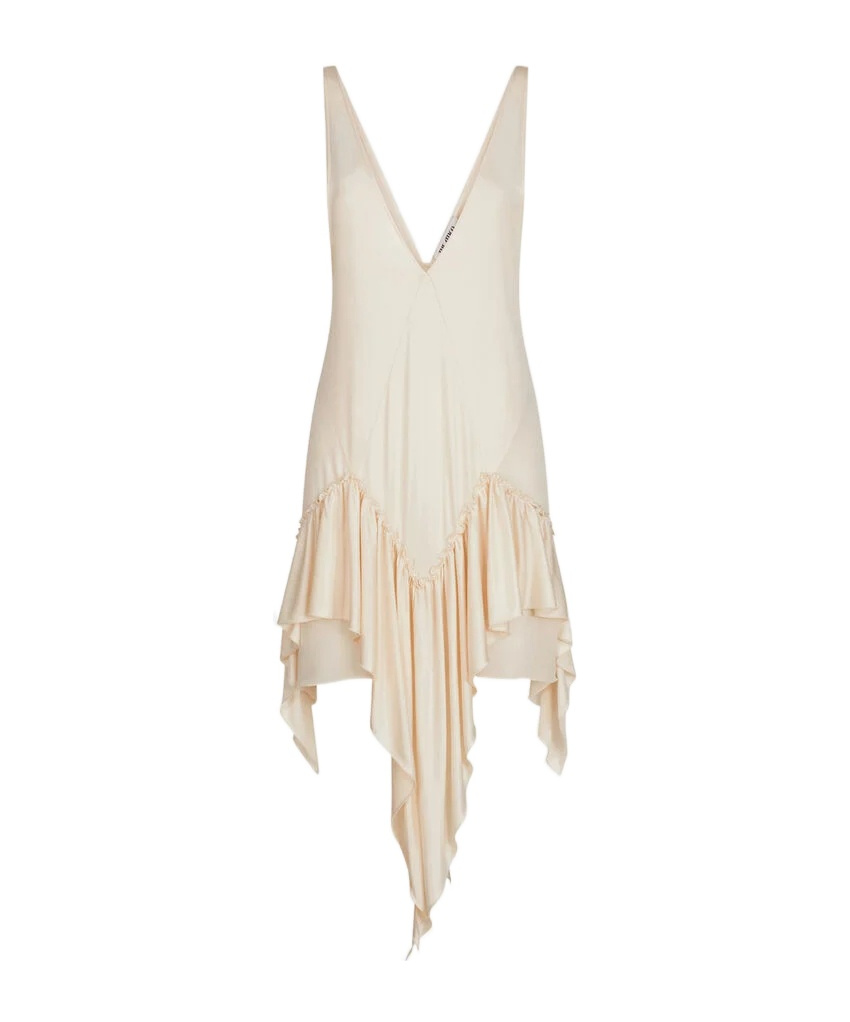 Attico Ruffled Asymmetric Mini Dress In Neutral