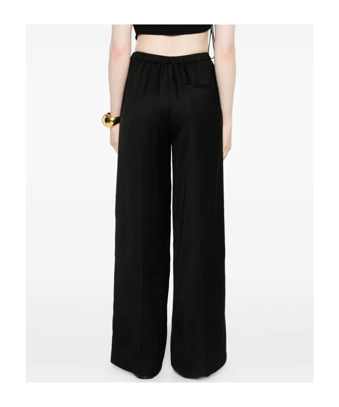 Forte Forte High-waisted Wide-leg Trousers In Soft Blue Fabric In Black