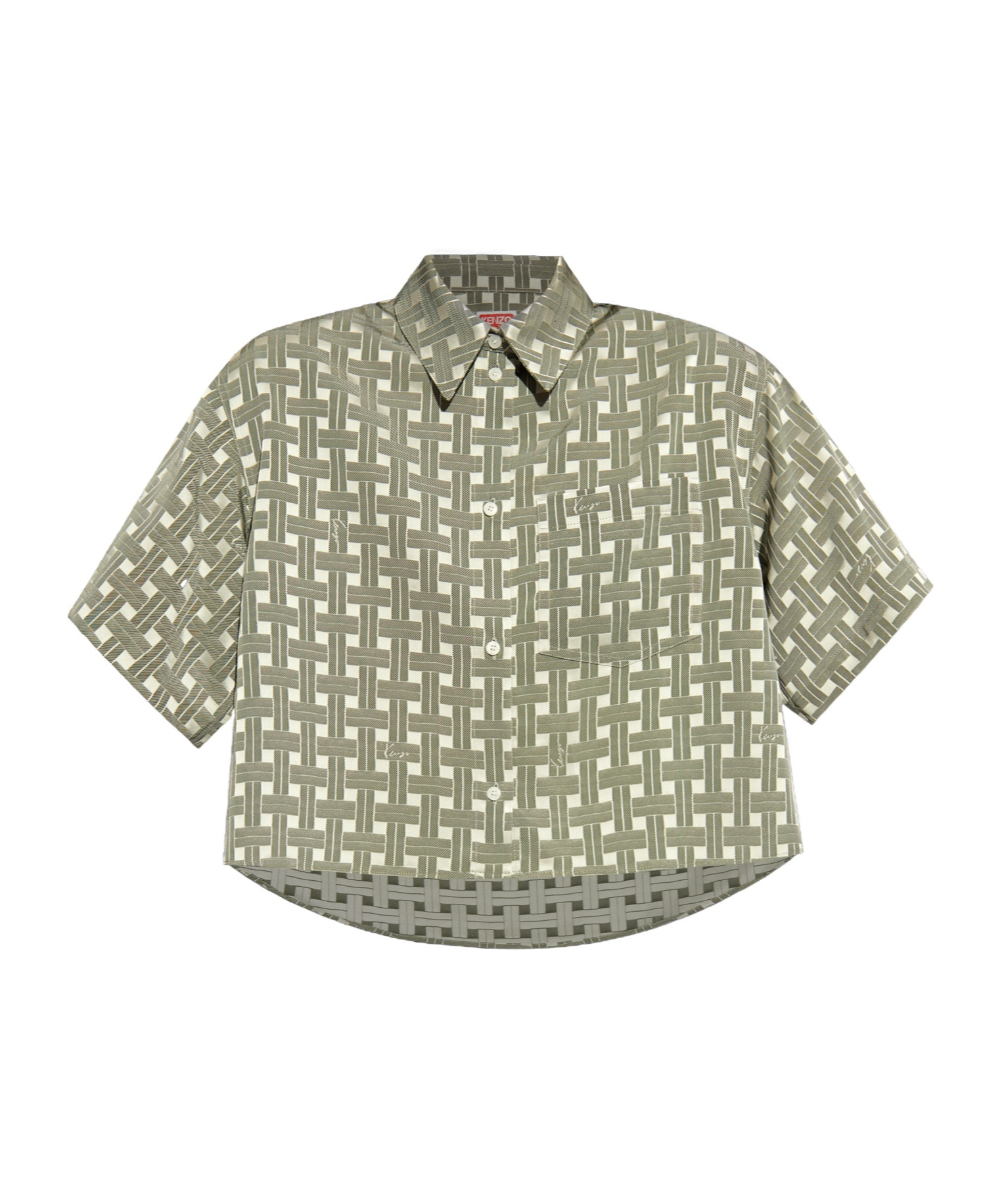 Kenzo Weave Geometric-print Cropped Shirt In Nude
