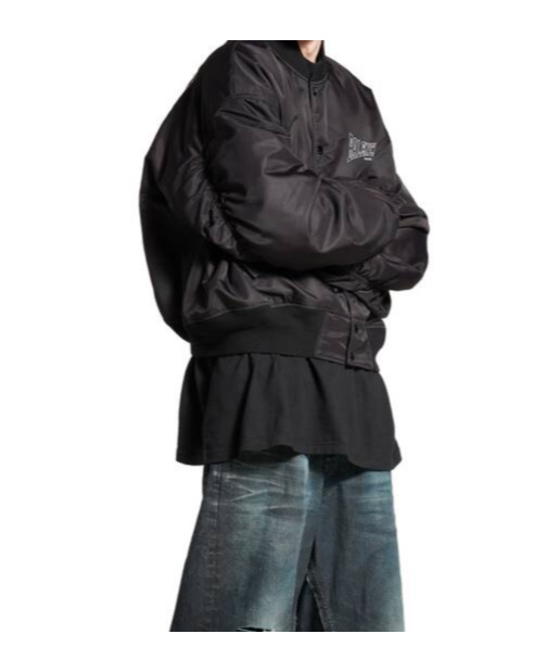 Balenciaga Paris Oversized Bomber Jacket In Black
