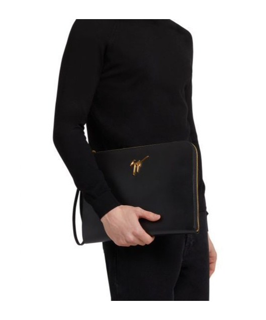 Giuseppe Zanotti Fabian Leather Clutch Bag In Black
