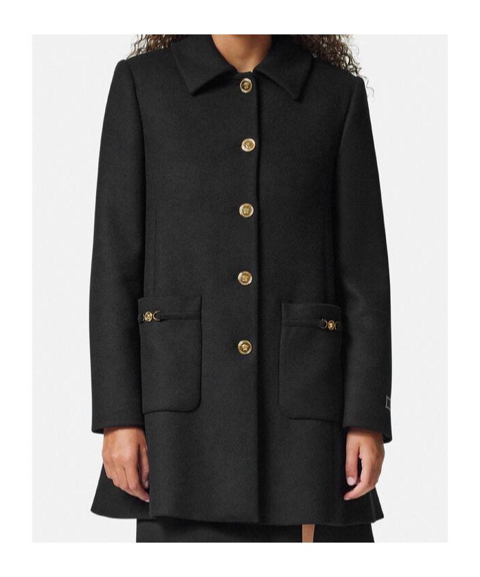 Versace A-line Felted-wool Coat In Black