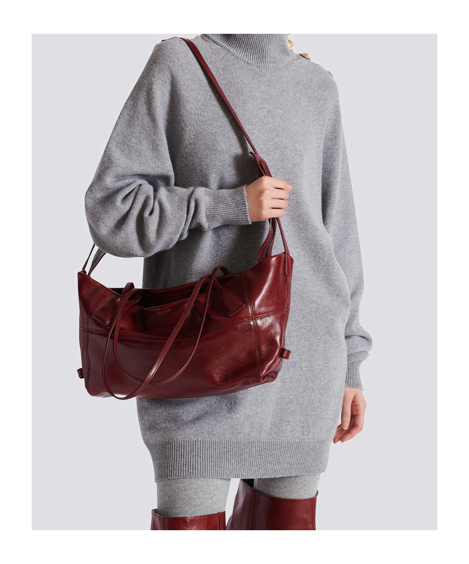 Balmain Small Track Zips Leather Shoulder Bag In Brown