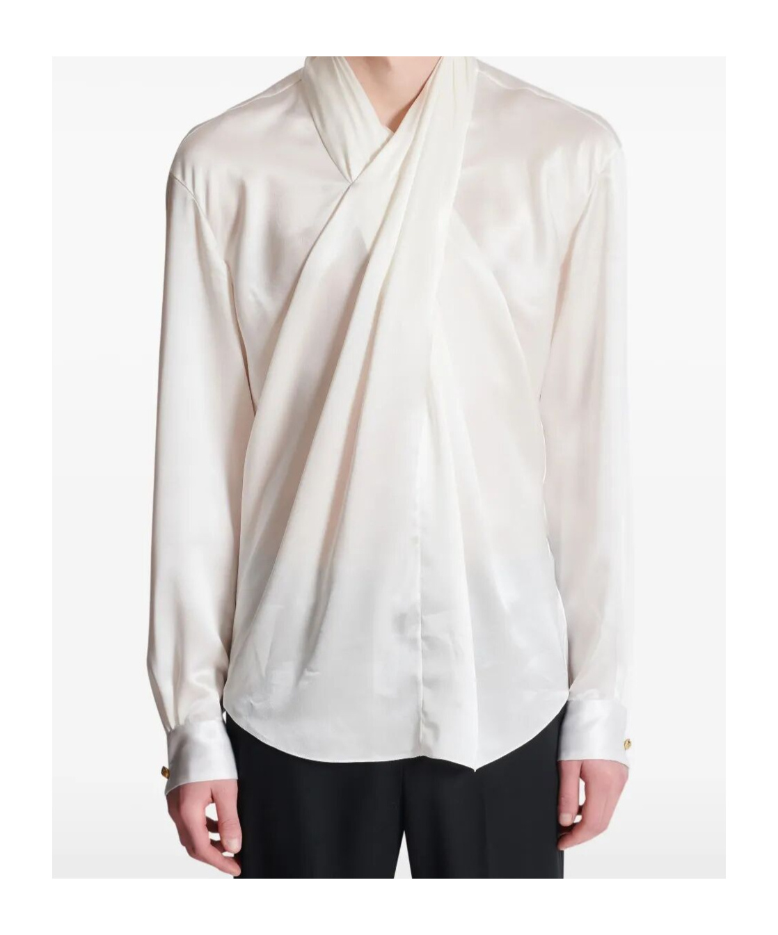 Balmain Crossed Fluid Silk Shirt Clothing In White