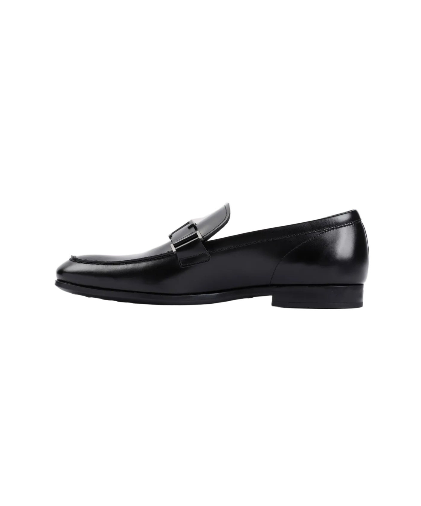 Tod's Double T Buckle Loafers In Brushed Leather In Black